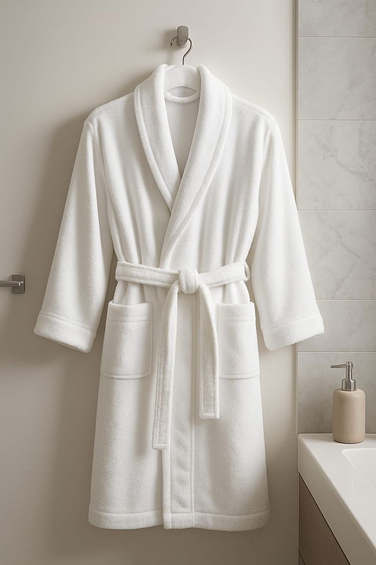 White hotel bathrobe