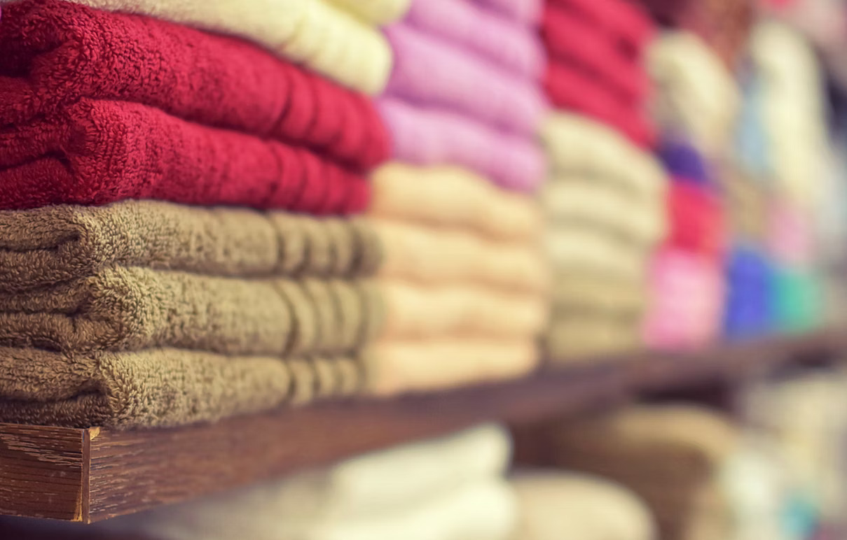 Towels on shop shelf
