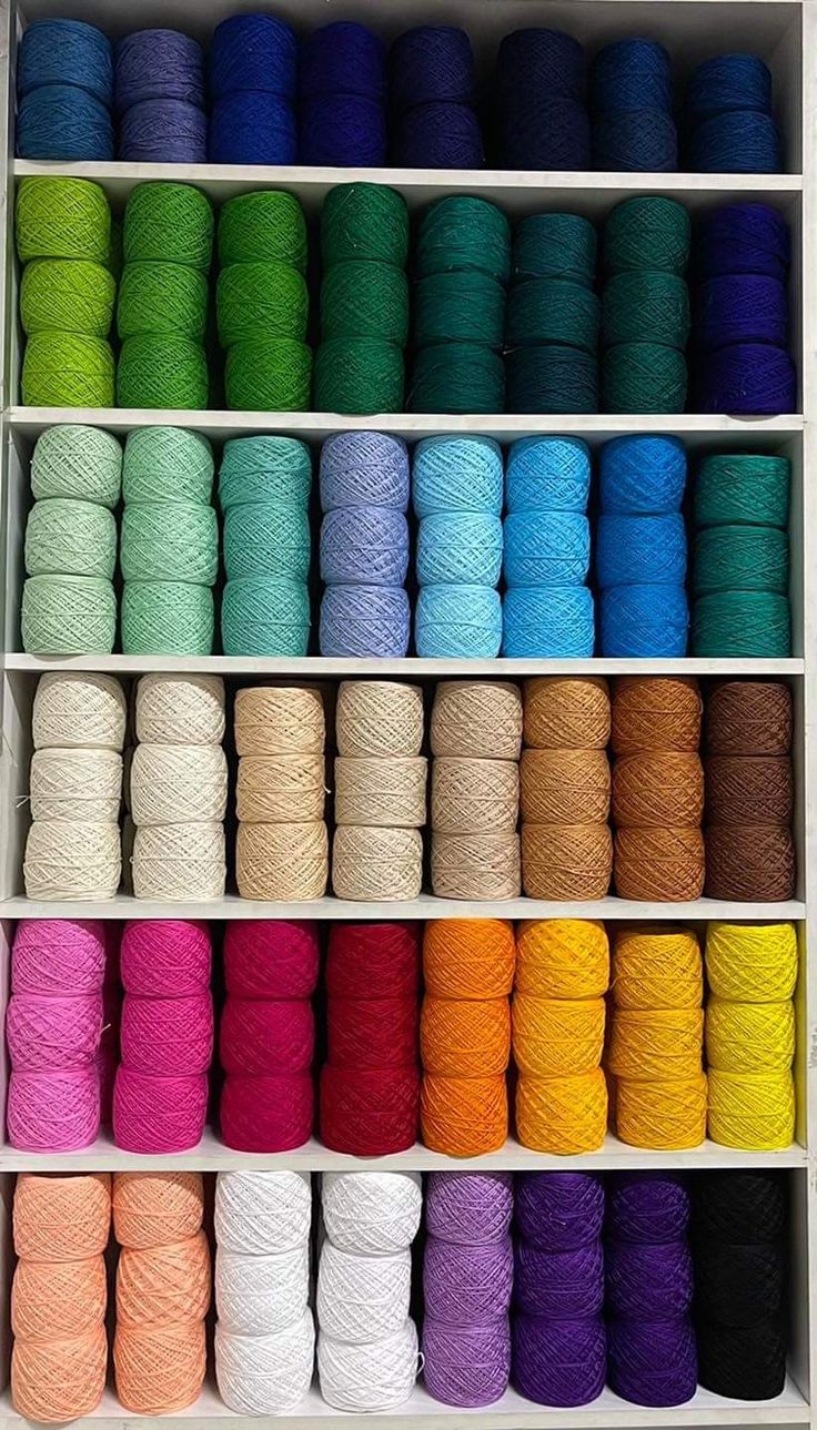 Coloured yarn on shelves