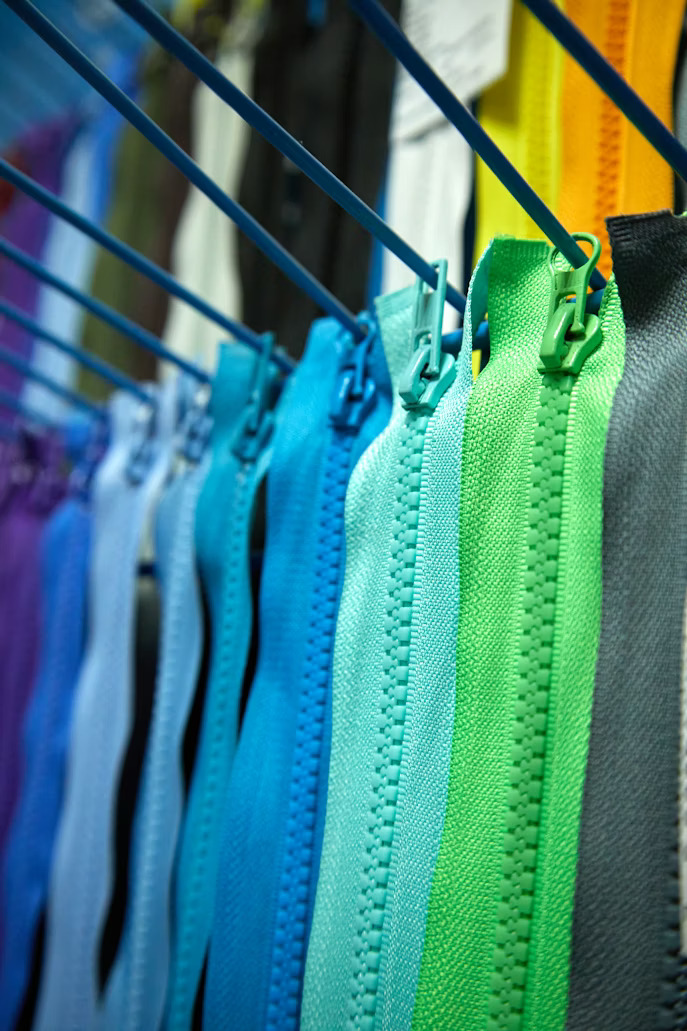 Hanging colourful zippers
