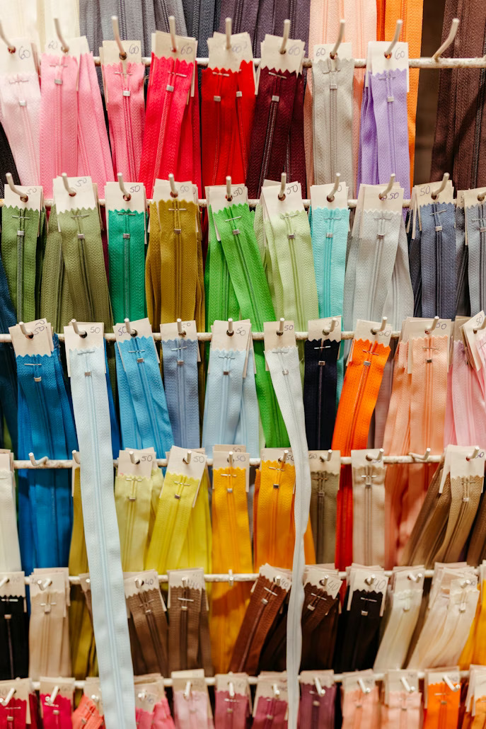 Colourful zippers wall display